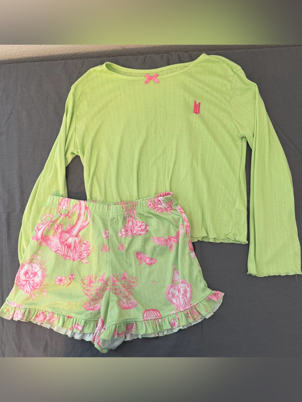Girls' Wicked Lime Green Two-Piece Pajama Set with Pink Accents size 10